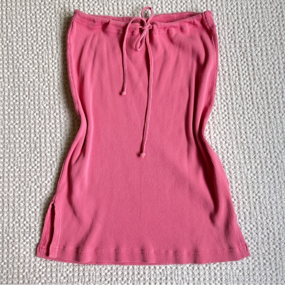 Vtg Hard Tail Forever Skirt Midi Pink Ribbed Cotton Sz OSFM